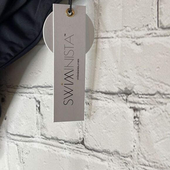 Swiminista Women’s black Front Tie Bikini Bottom Ruched Back New with tags Small - Picture 2 of 5